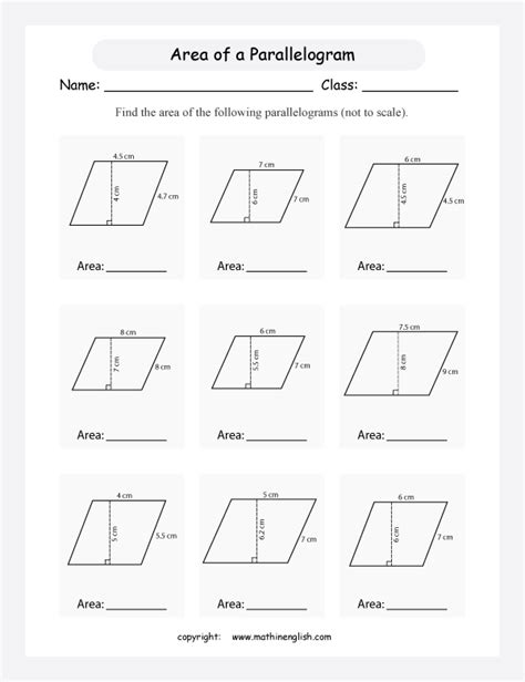 Printable Area of Parallelogram worksheet | Teacher stuff | Pinterest ...