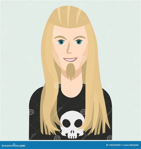 Portrait of a Man with Long Hair. Rock or Metal Music Fan Stock Vector ...