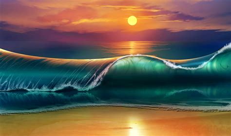 sea wave during daytime illustration #art #sunset #beach #sea #waves ...