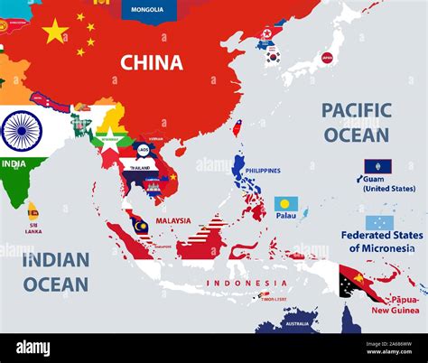 vector map of south east asian countries mixed with their national ...