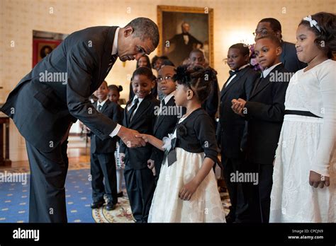 President Barack Obama greets the Zion Baptist Church Children's Choir ...