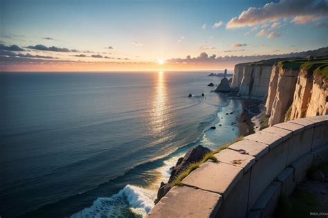 Premium AI Image | A sunset over the cliffs of mont saint - michel