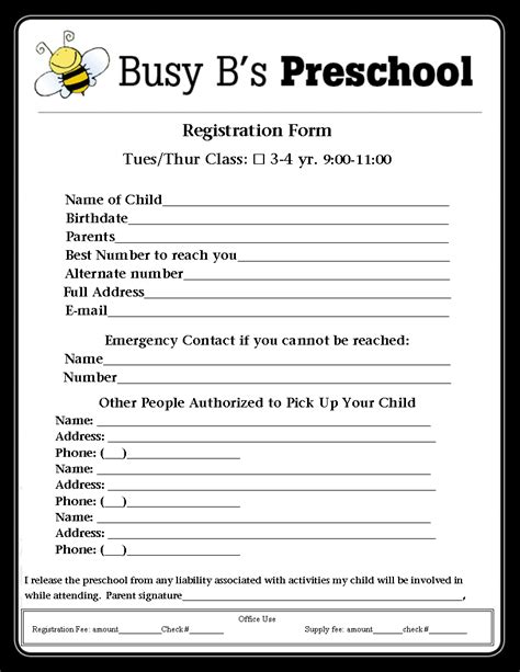 Busy B's Preschool: Registration Form