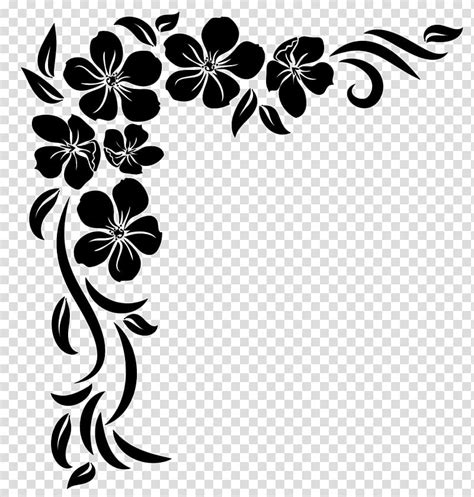 Corners , black and white flower illustration transparent background ...