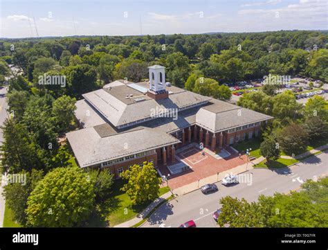 Newton Free Library aerial view in downtown Newton, Massachusetts, USA ...