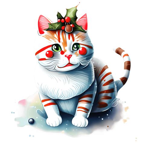 Christmas Cat Clipart Watercolor Ultra Detailed High Resolution ...