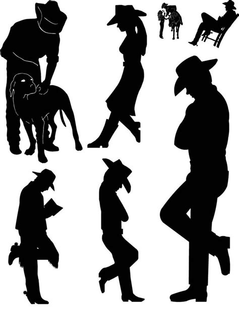 Cowboy Silhouette Clip Art | Life-Size Leaning Cowboys & Cowgirls. Any ...