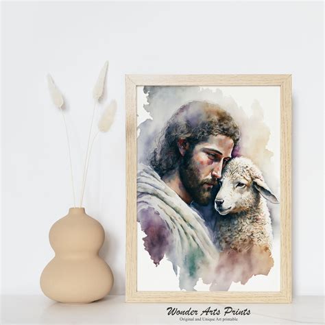 Jesus and Lamb Painting, Christ Picture, Watercolor Painting, Christ ...