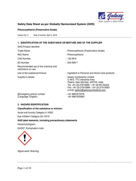 Safety Data Sheet As Per Globally Harmonized System (GHS ...