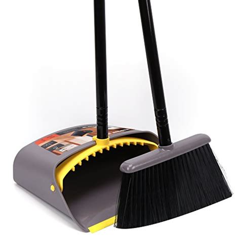 Dust Pan and Broom Combo Set/Long Handle Standing Upright Dustpan with ...