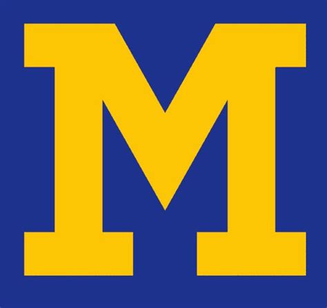 the michigan wolverines logo is shown on a blue and yellow background ...