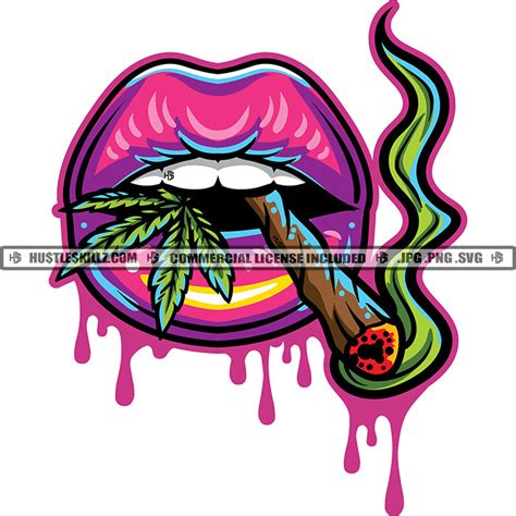 Smoking Blunt Herbs Lips Colorful Dripping Vector Lips With Marijuana ...