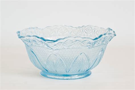 Vintage Depression Glass Style Bowl, Light Blue Glass Serving Bowl ...