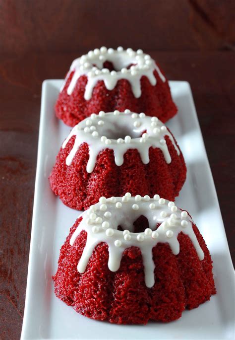 Mini Red Velvet Bundt Cakes with Cream Cheese Glaze - Overtime Cook