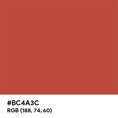 Brick color hex code is #BC4A3C