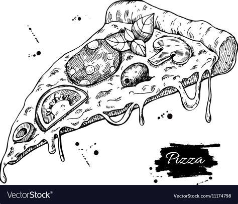 Pizza slice drawing hand drawn Royalty Free Vector Image