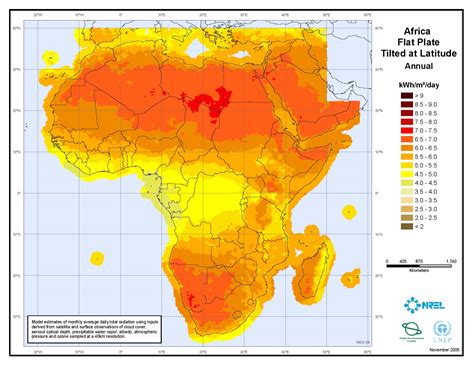 Solar irradiation map of Africa 2005 - Full size