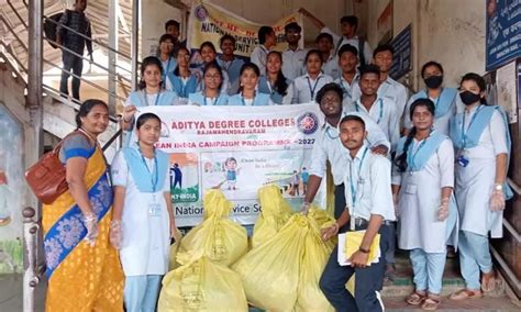 Rajamahendravaram: NSS volunteers clean railway station premises