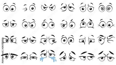 Funny cartoon eyes. Human eye, angry and happy facial eyes expressions ...