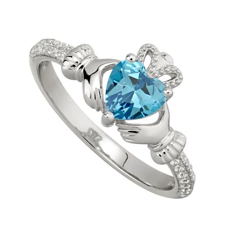 March Aquamarine Claddagh Birthstone Ring s2106203 - Skellig Gift Store