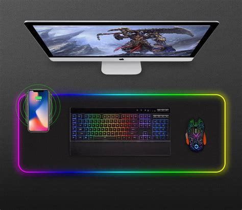 Fast 10W Wireless Charging Keyboard Mat RGB LED Light Gaming Mouse Pad ...