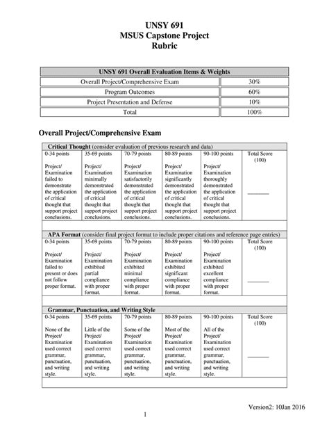 UNSY 691 MSUS Capstone Project Rubric: Fill out & sign online | DocHub