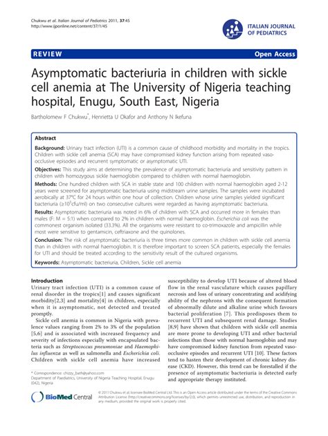 (PDF) Asymptomatic bacteriuria in children with sickle cell anemia at ...