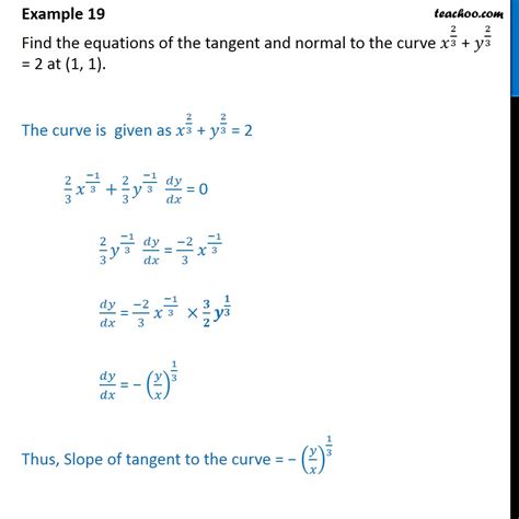 Example 19 - Find equations of tangent, normal to x2/3 + y2/3 = 2