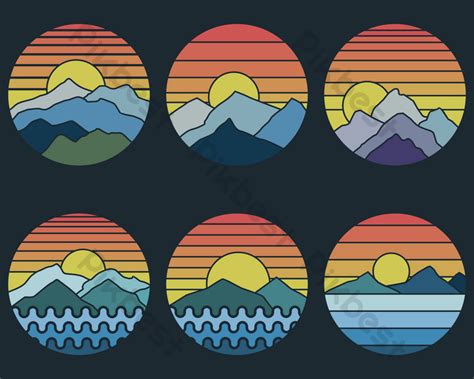 Mountain Sunset Retro Vector Illustration PNG Images | EPS Free ...