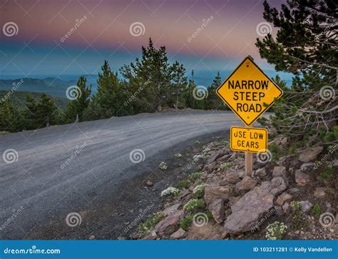 Narrow Steep Road Sign at Sunset Stock Image - Image of outdoor, nature ...