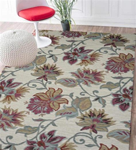 Buy Floral Pattern Wool Hand Tufted 5 x 8 Feet Carpet by Designs View ...