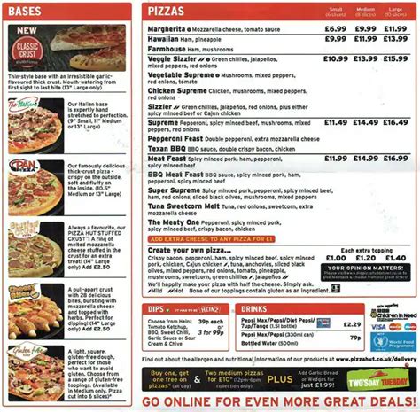 Pizza Hut Menu Printable