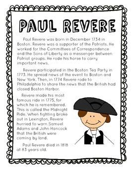 Paul Revere Bio | Paul revere, Social studies notebook, 3rd grade ...