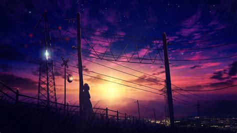 sunset, anime, scenery, night, sky, silhouette, art, 4k, pc, HD ...