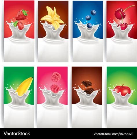 Milk splash with different fruits Royalty Free Vector Image