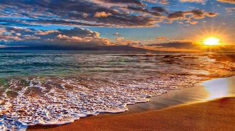 1366x768 Beach At Sunrise desktop PC and Mac wallpaper | Sunrise ...