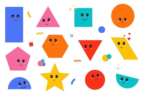 Premium Vector | Set of geometric shapes with face emotions cute comic ...