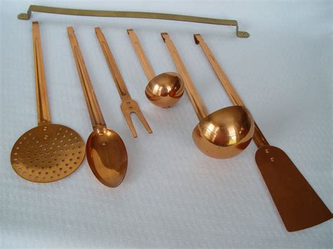 Vintage Copper Kitchen Utensils with Hanging Bar