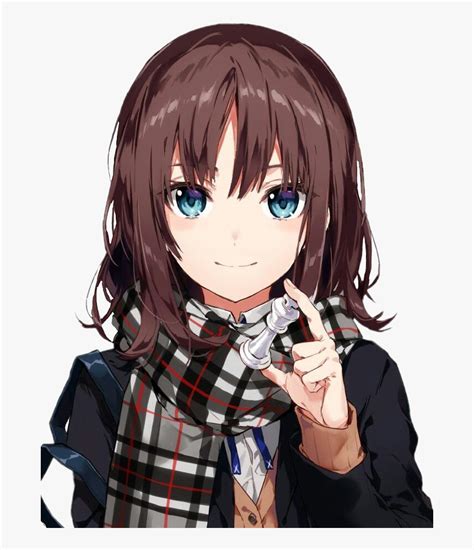 Anime Girl With Brown Hair And Blue Eyes, HD Png Download - kindpng