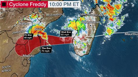 Tropical Cyclone Freddy moving westwards away from Madagascar towards ...