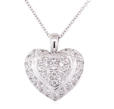 18K White Gold 4.50 Grams Pave Set Round Diamond Heart Shape Pendant ...