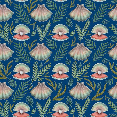 Shell Pattern in Deep Blue Wallpaper - Etsy