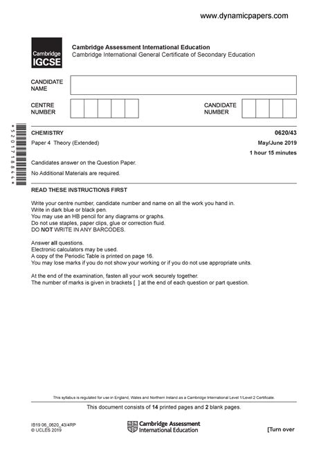 0620 s19 qp 43 Chemistry past papers for IGCSE candidates 2022, June ...