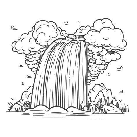 Sketch Of A Waterfall With A Big Cloud Around It Outline Drawing Vector ...