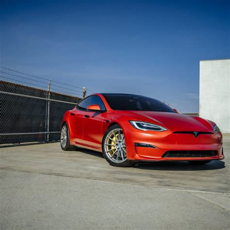 Satin Red Tesla Model S Plaid - UP-03 Wheels & Carbon Fiber BBK ...