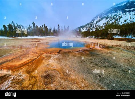 Stunning colorful pools at Yellowstone Biscuit Basin in winter Stock ...