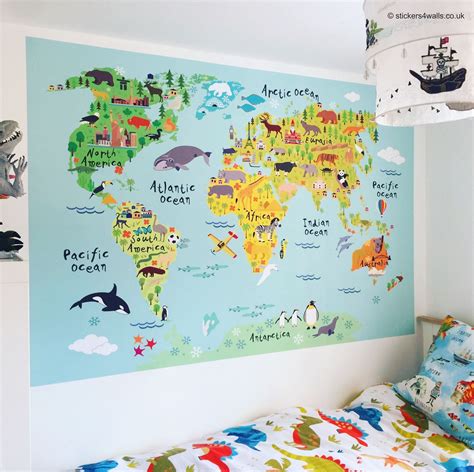 Reusable Kids World Map Fabric Wall Sticker | World map wall decal ...