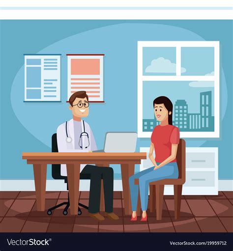 Patient at doctors office cartoon Royalty Free Vector Image