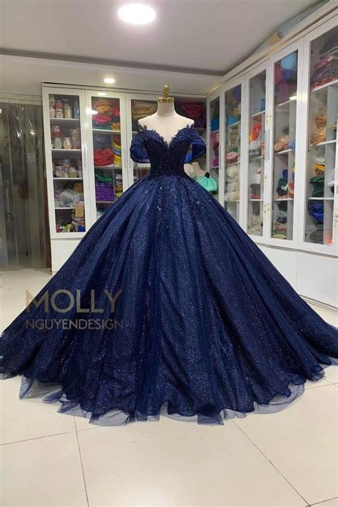 Dark Blue Sparkly Dress, Dark Blue Ballgown, Quinceanera Dress Blue ...