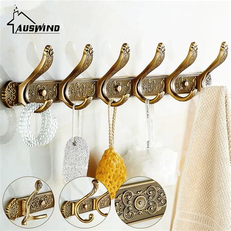 AUSWIND European vintage bronze hooks retro carved rows of hooks ...